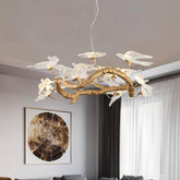 Bird Glass Tree Branch Circle Round Chandelier